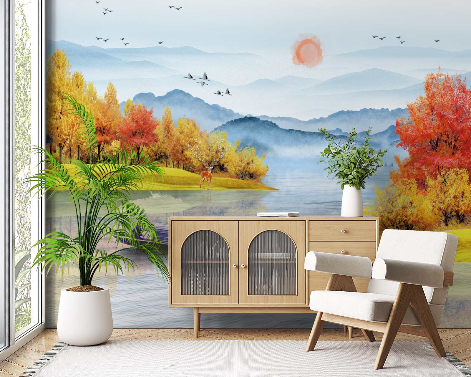 Fototapet navă pe un râu de munte