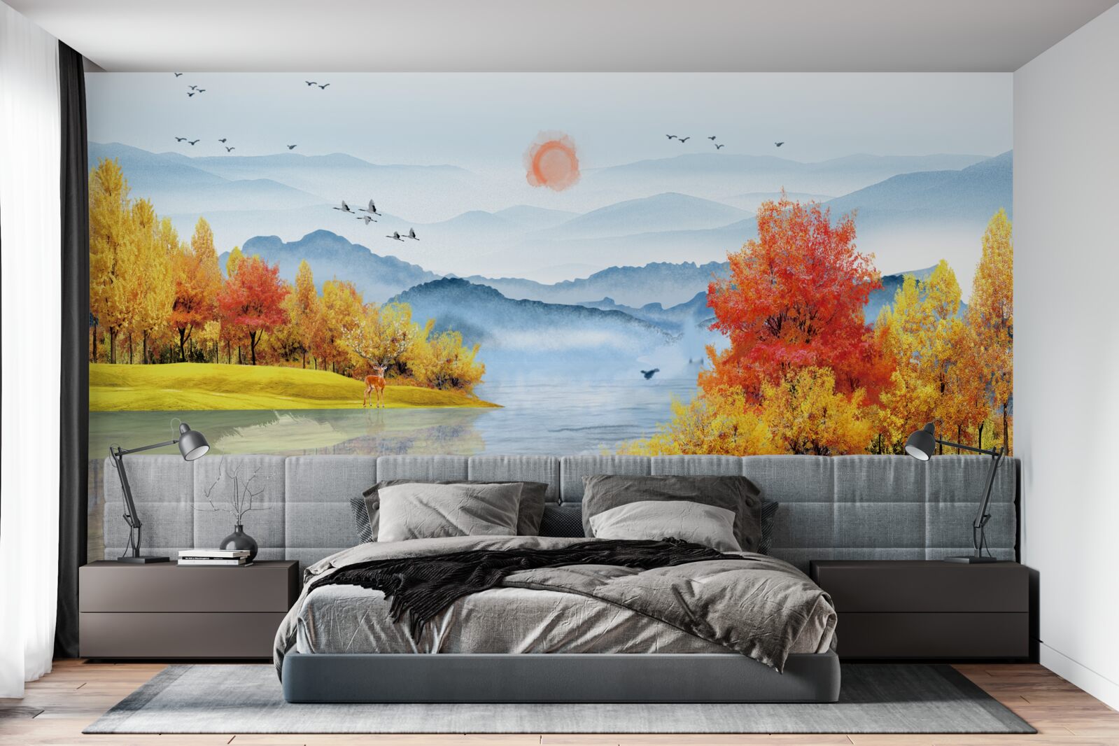 Fototapet navă pe un râu de munte