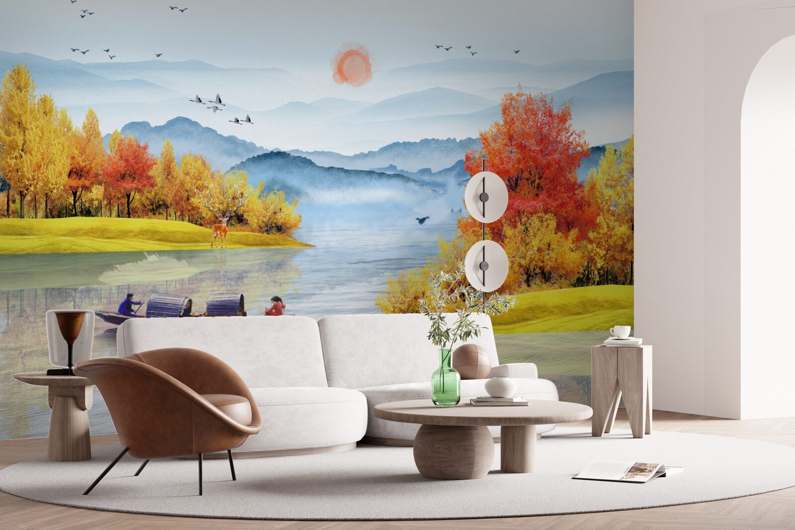 Fototapet navă pe un râu de munte