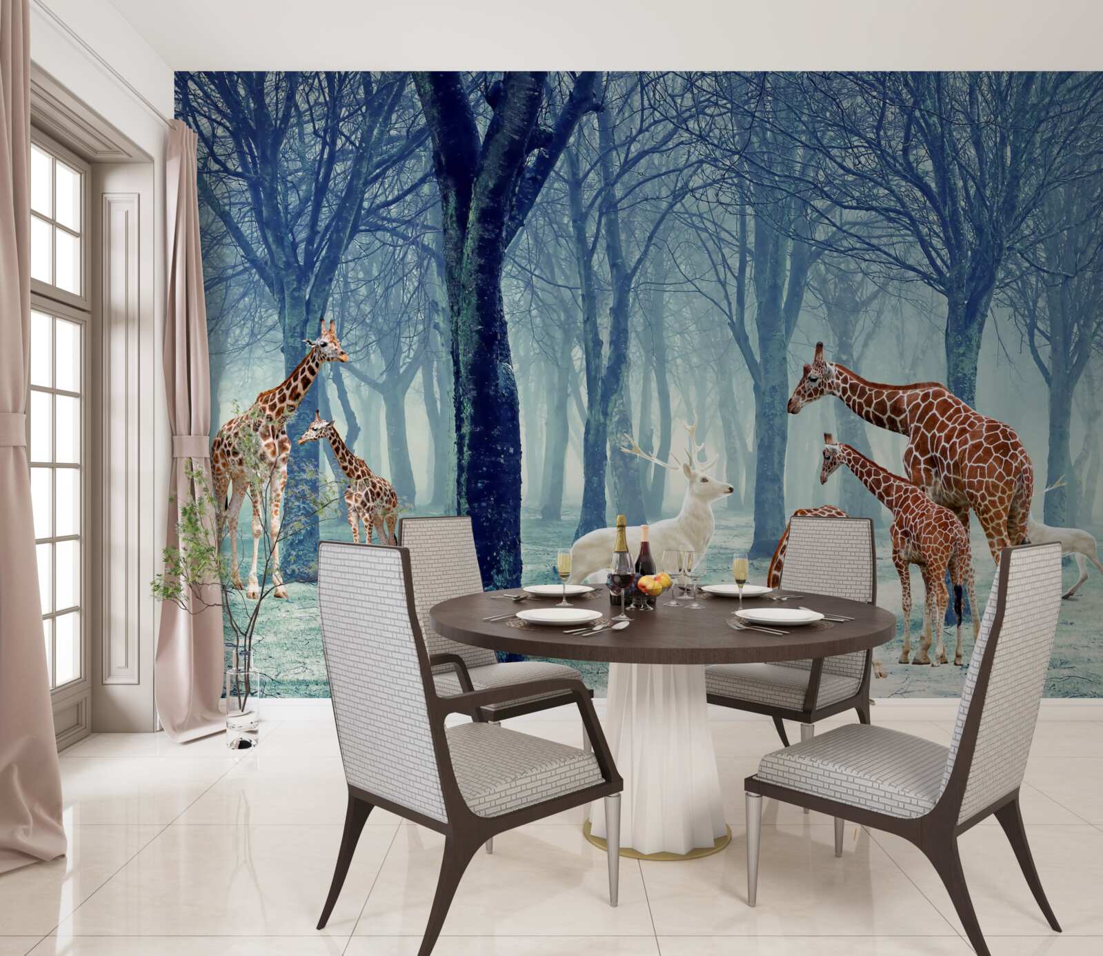 Fototapet Girafele își fac un nou prieten