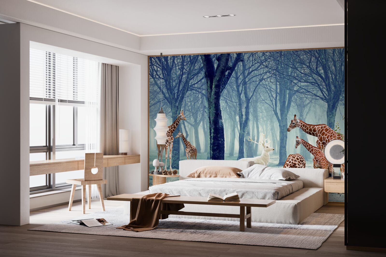 Fototapet Girafele își fac un nou prieten