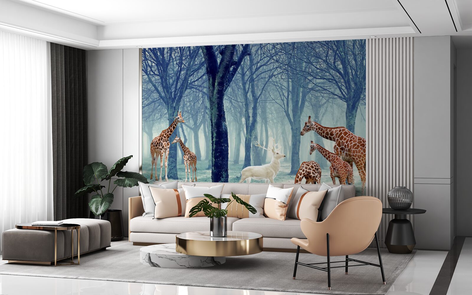 Fototapet Girafele își fac un nou prieten