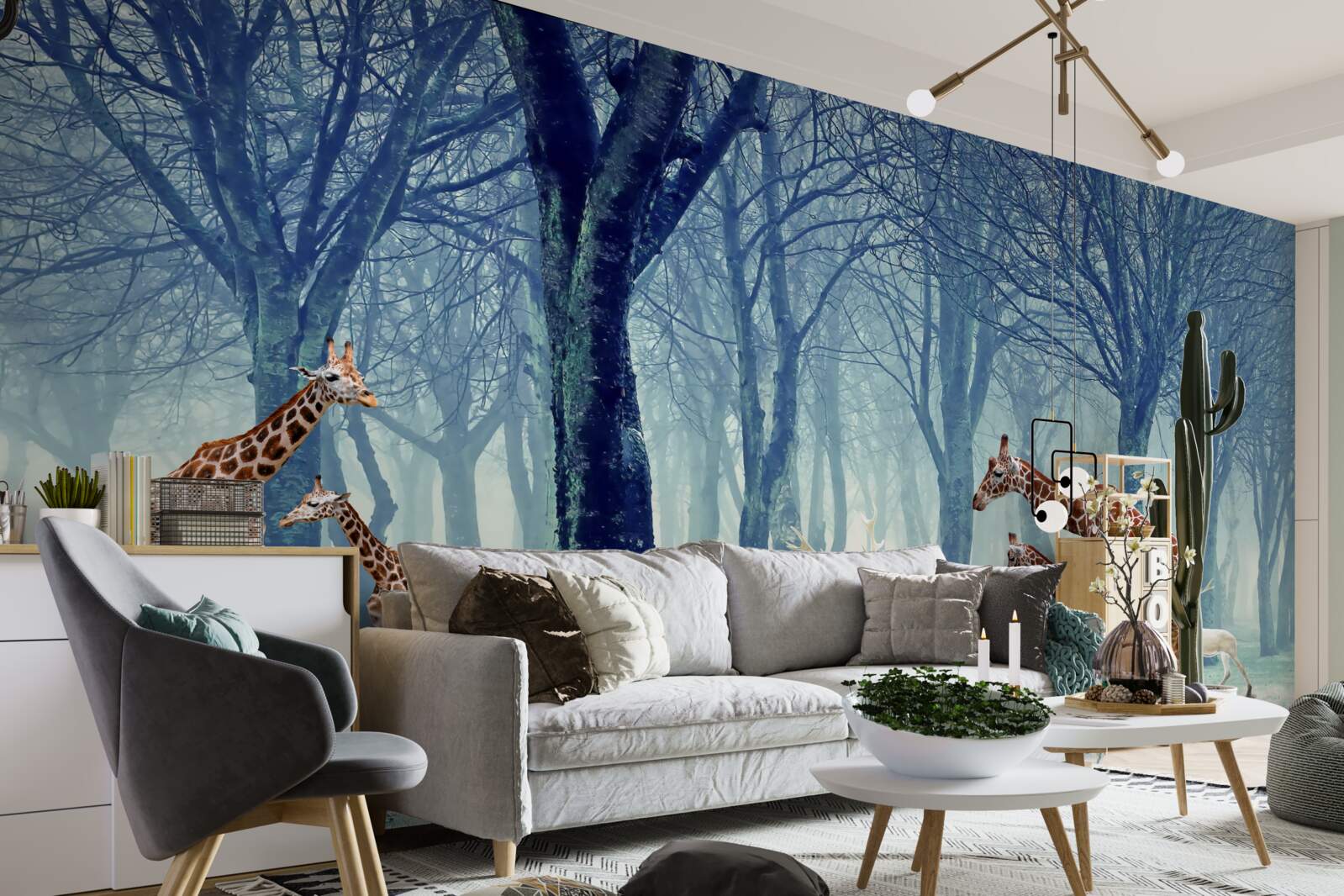 Fototapet Girafele își fac un nou prieten