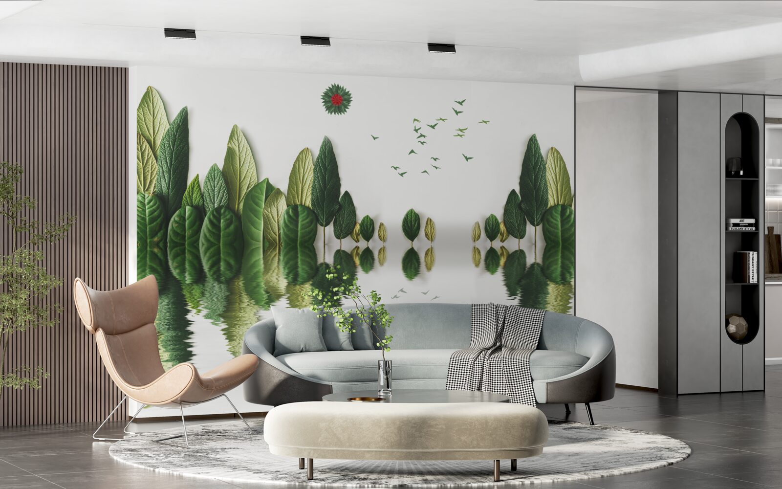 Fototapet reflectarea unei păduri acoperite cu frunze într-o oglindă de apă