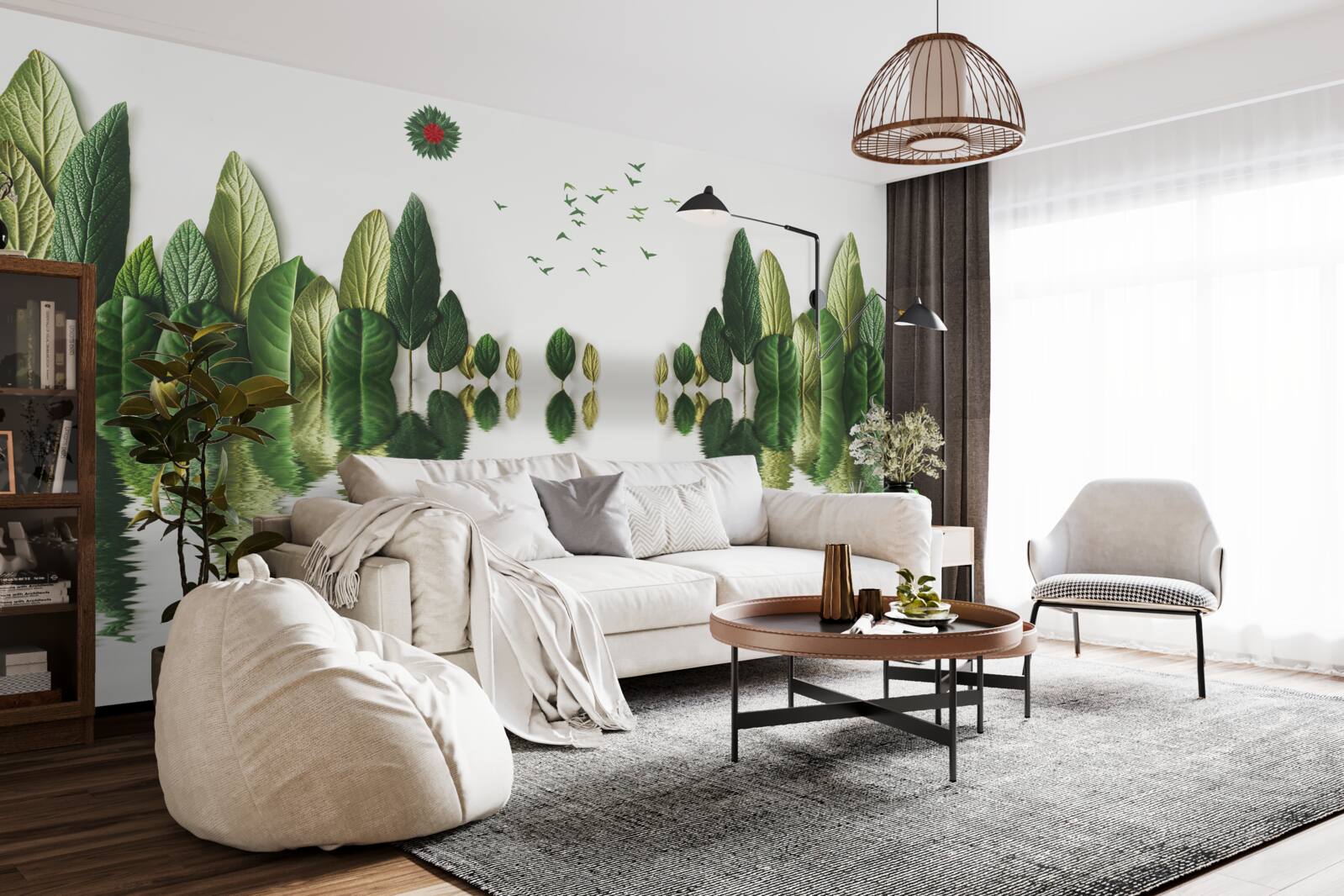 Fototapet reflectarea unei păduri acoperite cu frunze într-o oglindă de apă