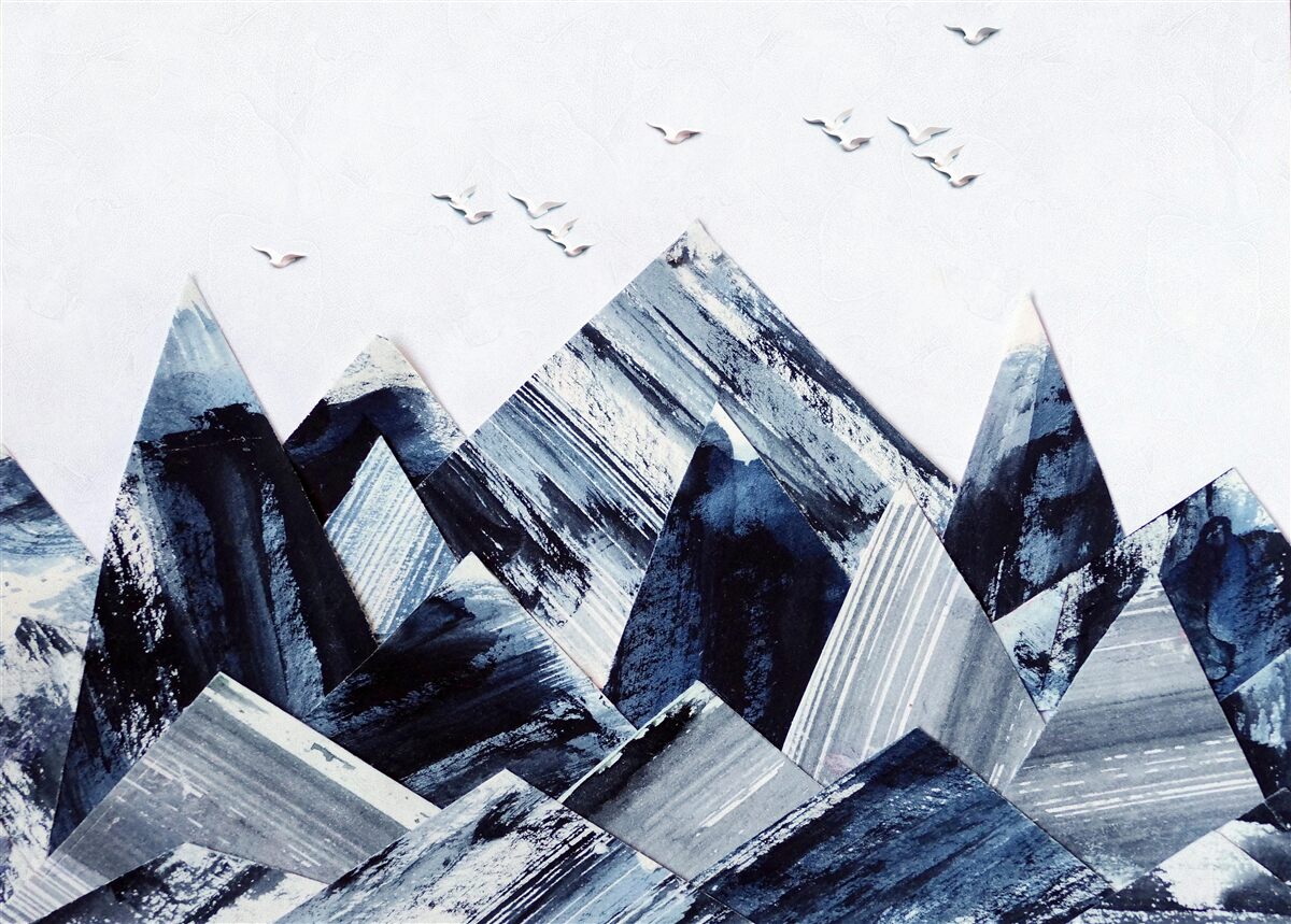 Fototapet vârf de munte sub aripile păsărilor