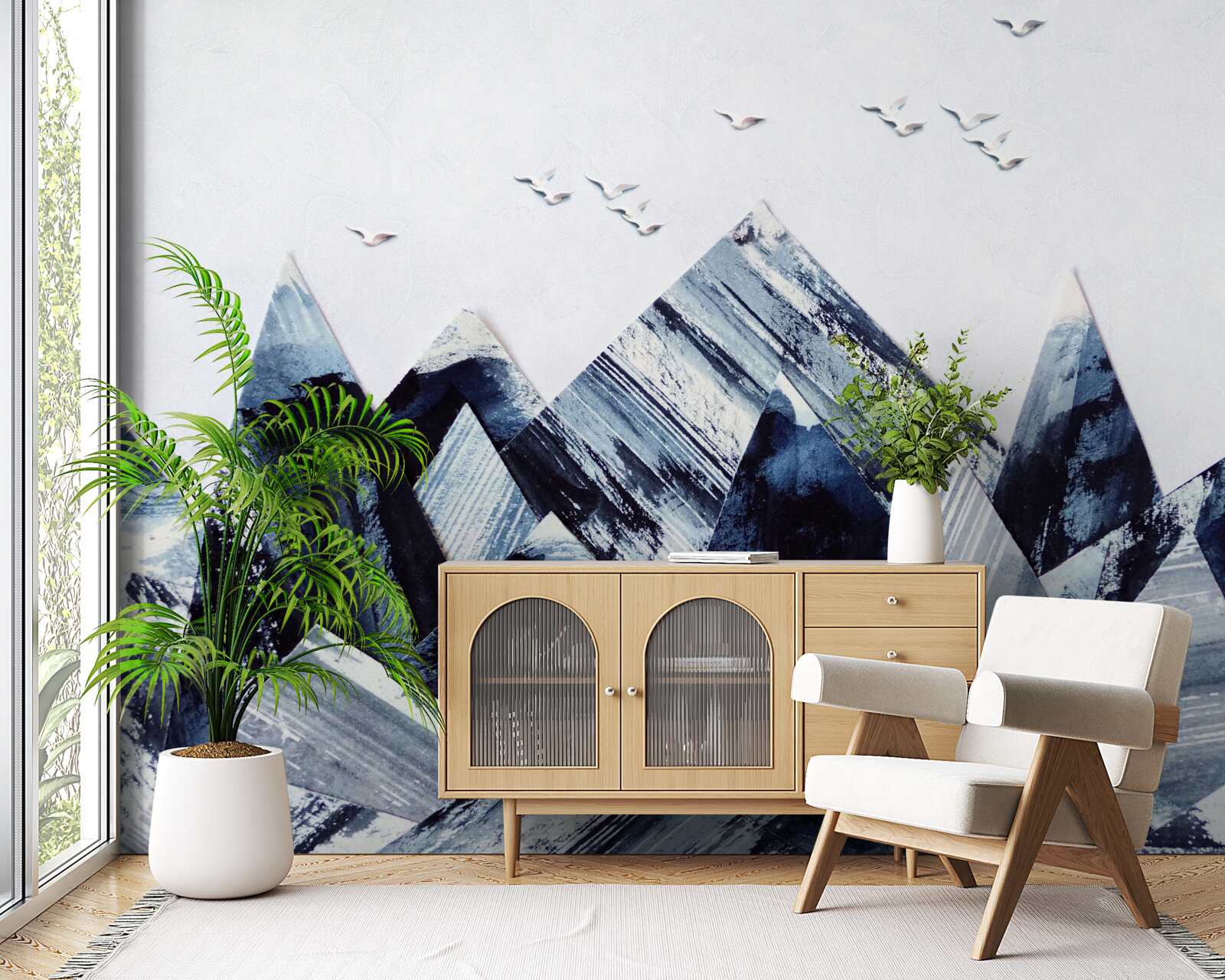 Fototapet vârf de munte sub aripile păsărilor