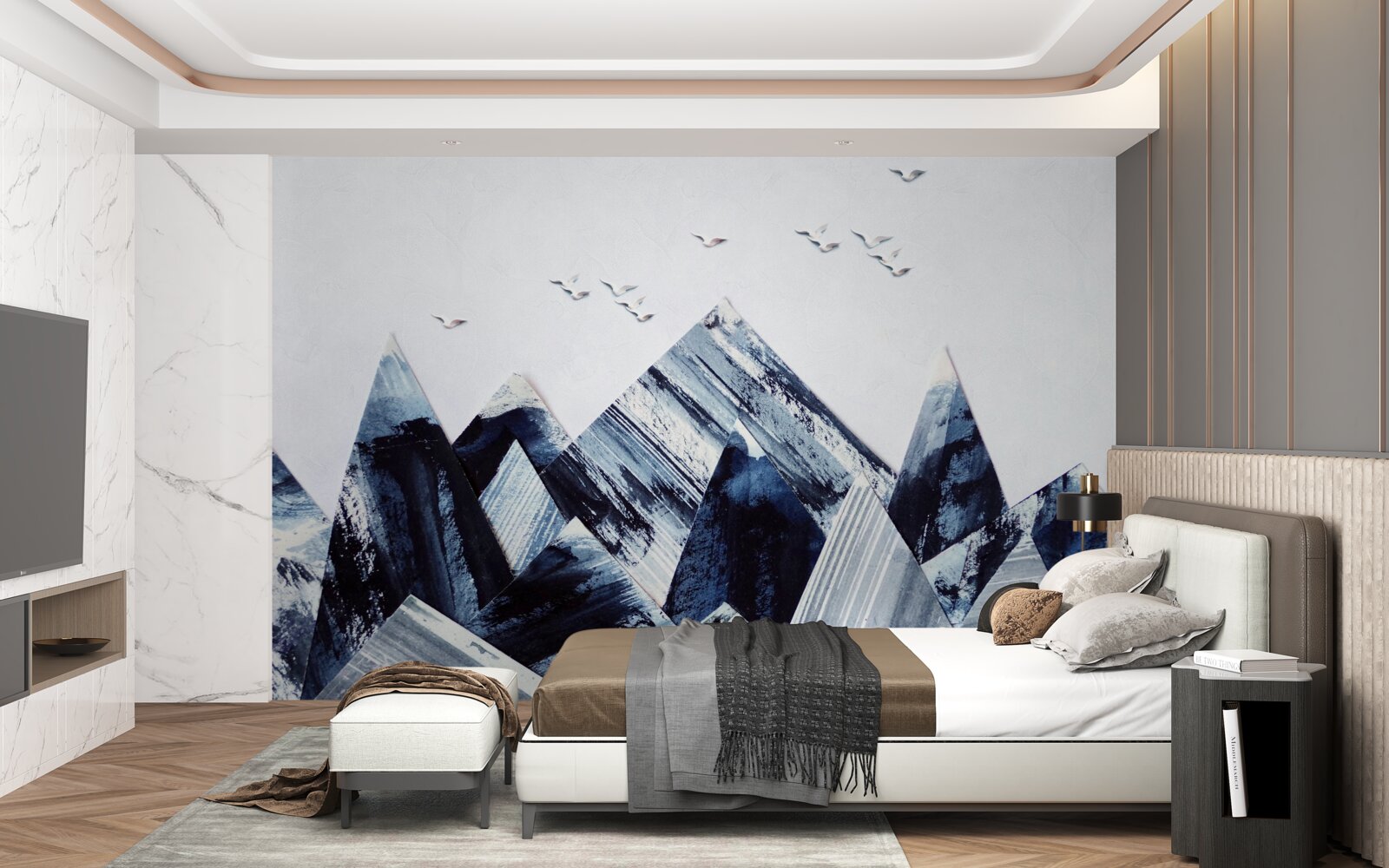 Fototapet vârf de munte sub aripile păsărilor