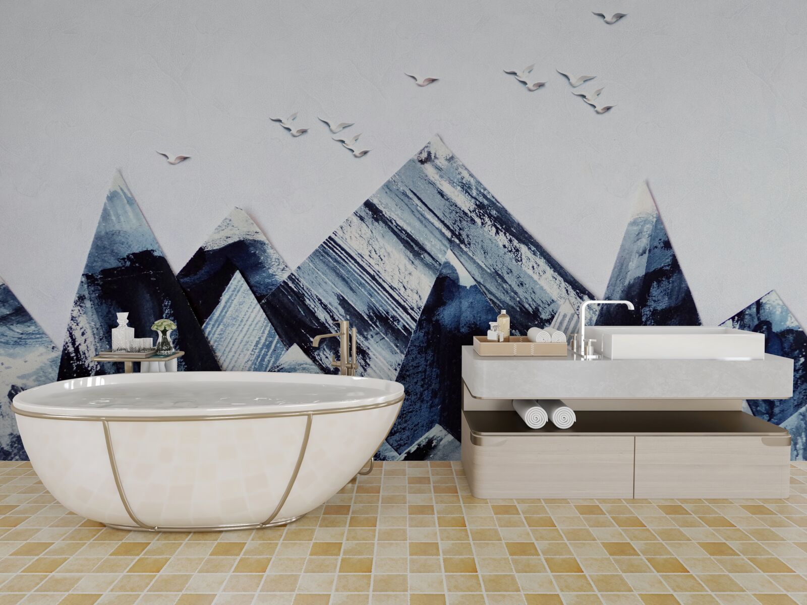 Fototapet vârf de munte sub aripile păsărilor