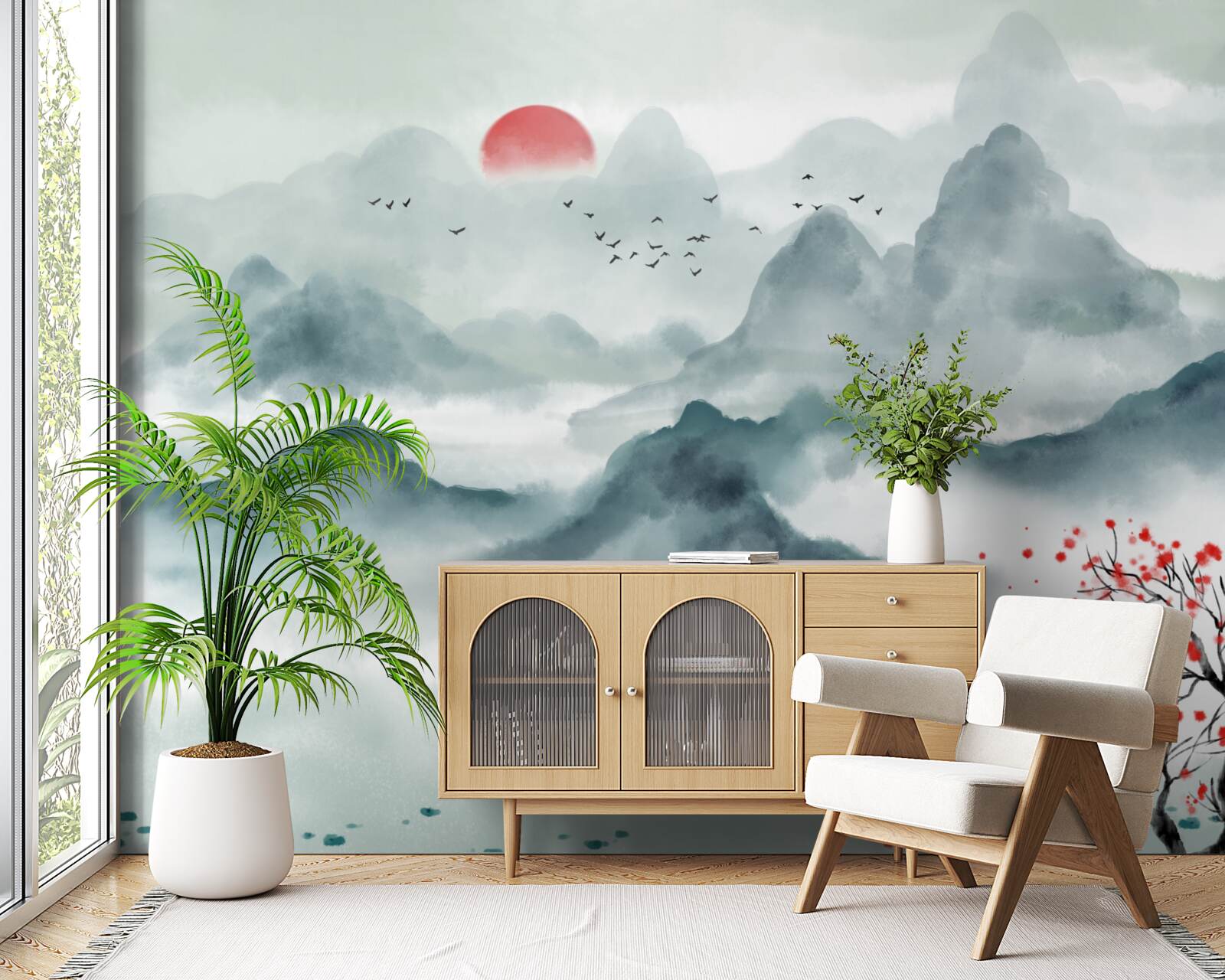 Fototapet pescar pe un rezervor mistic de munte