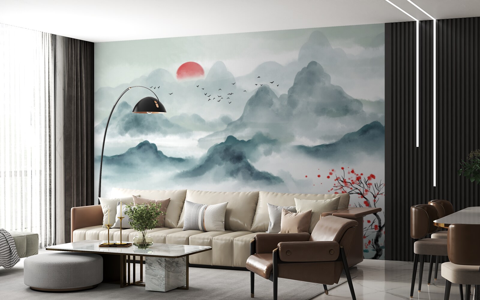 Fototapet pescar pe un rezervor mistic de munte