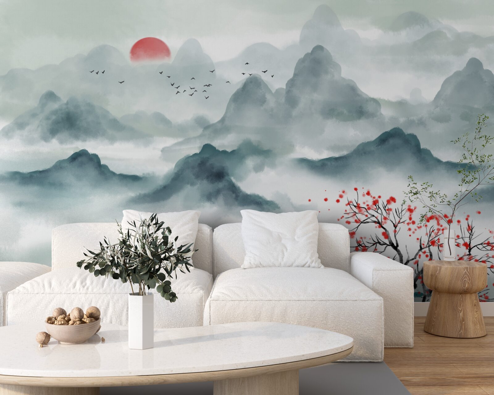 Fototapet pescar pe un rezervor mistic de munte