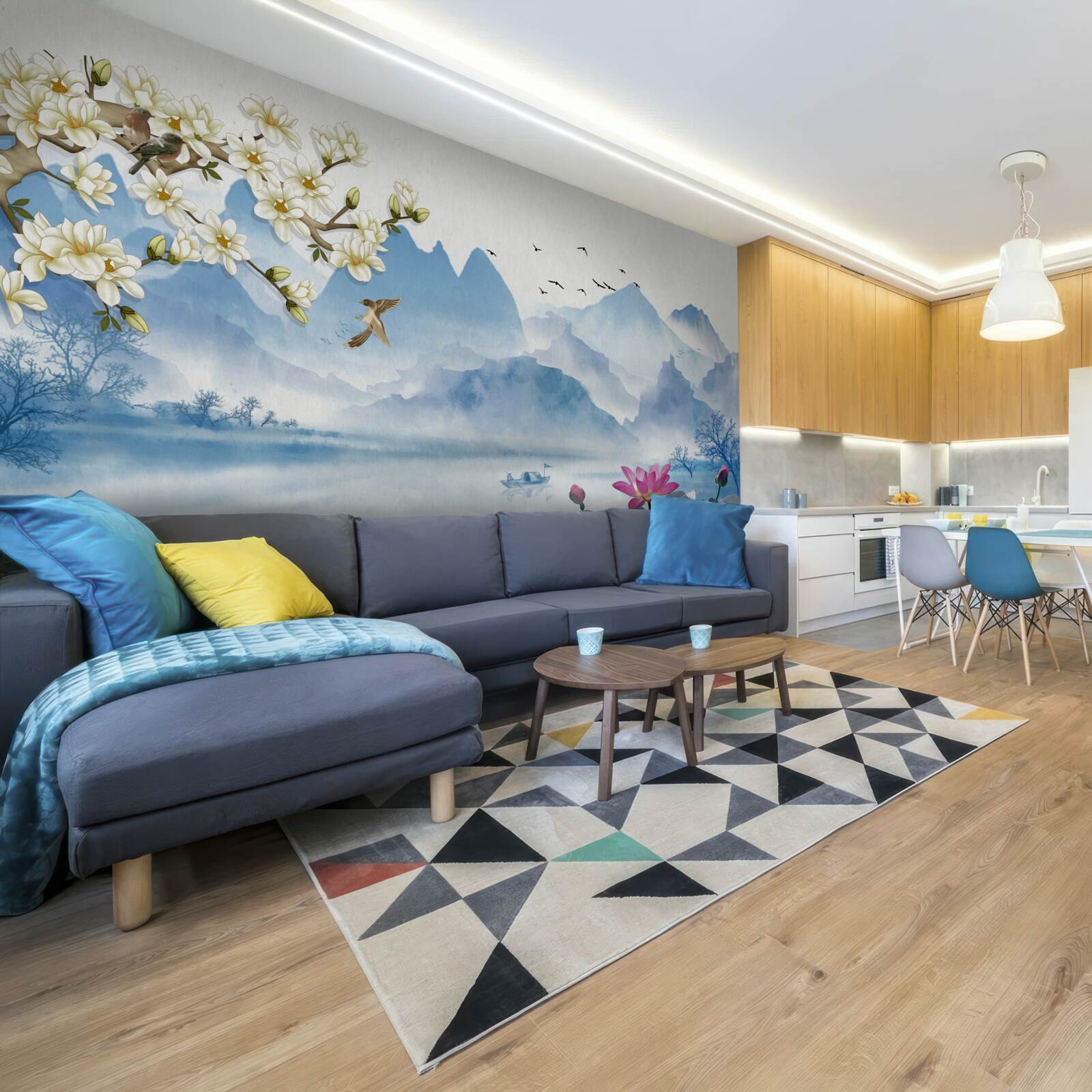 Fototapet acuarele înfățișând lacuri de munte în China