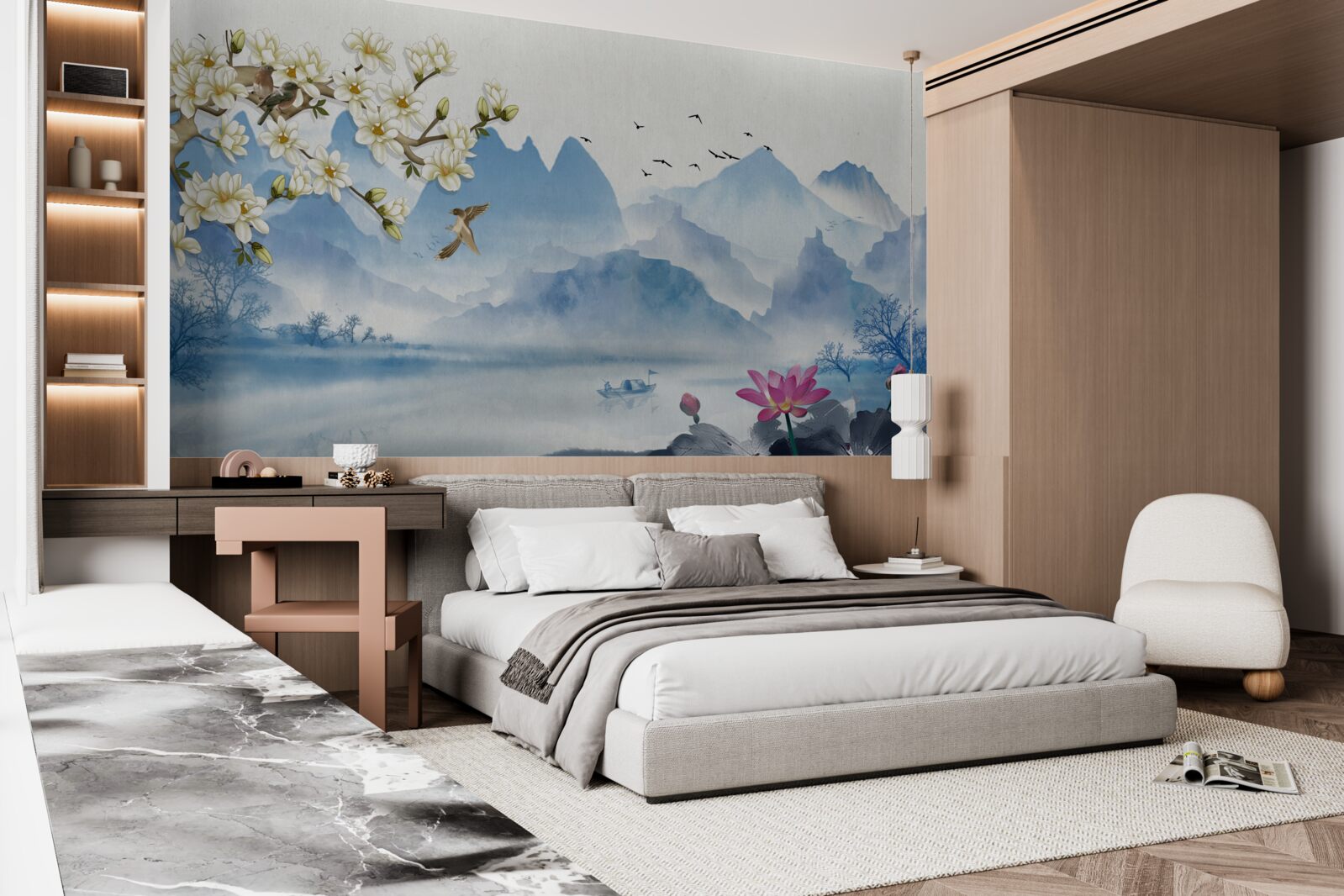 Fototapet acuarele înfățișând lacuri de munte în China