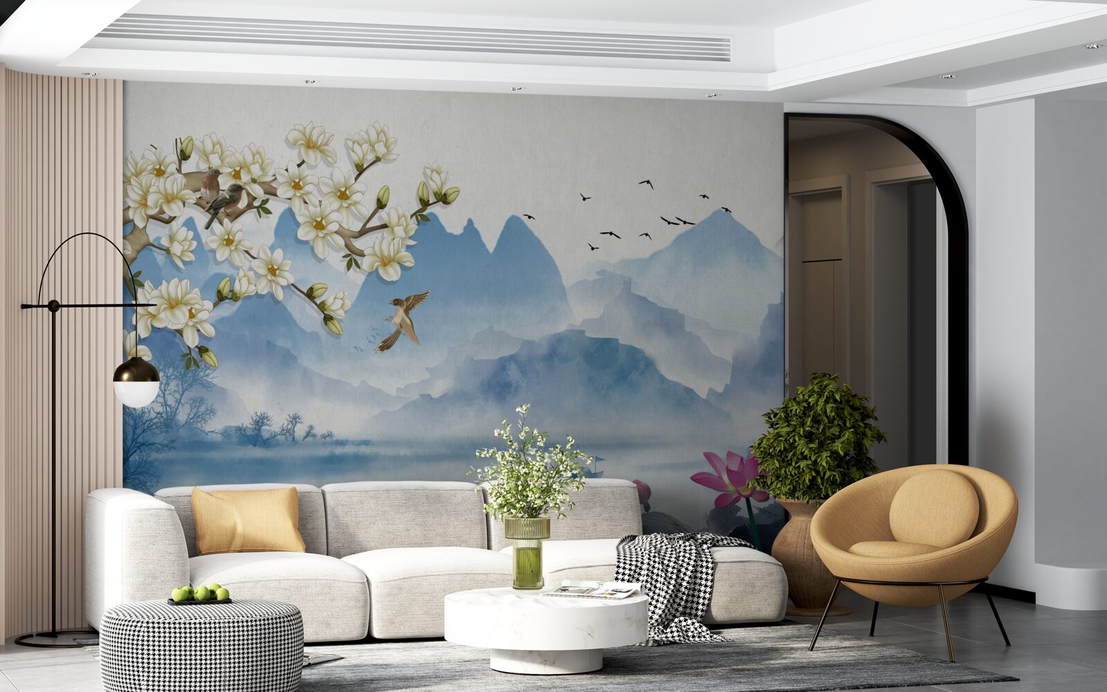 Fototapet acuarele înfățișând lacuri de munte în China