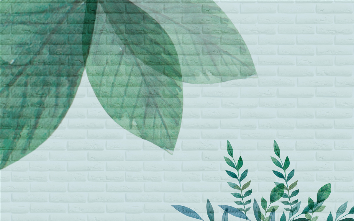 Fototapet Acuarelă frunze verzi pe un perete de cărămidă