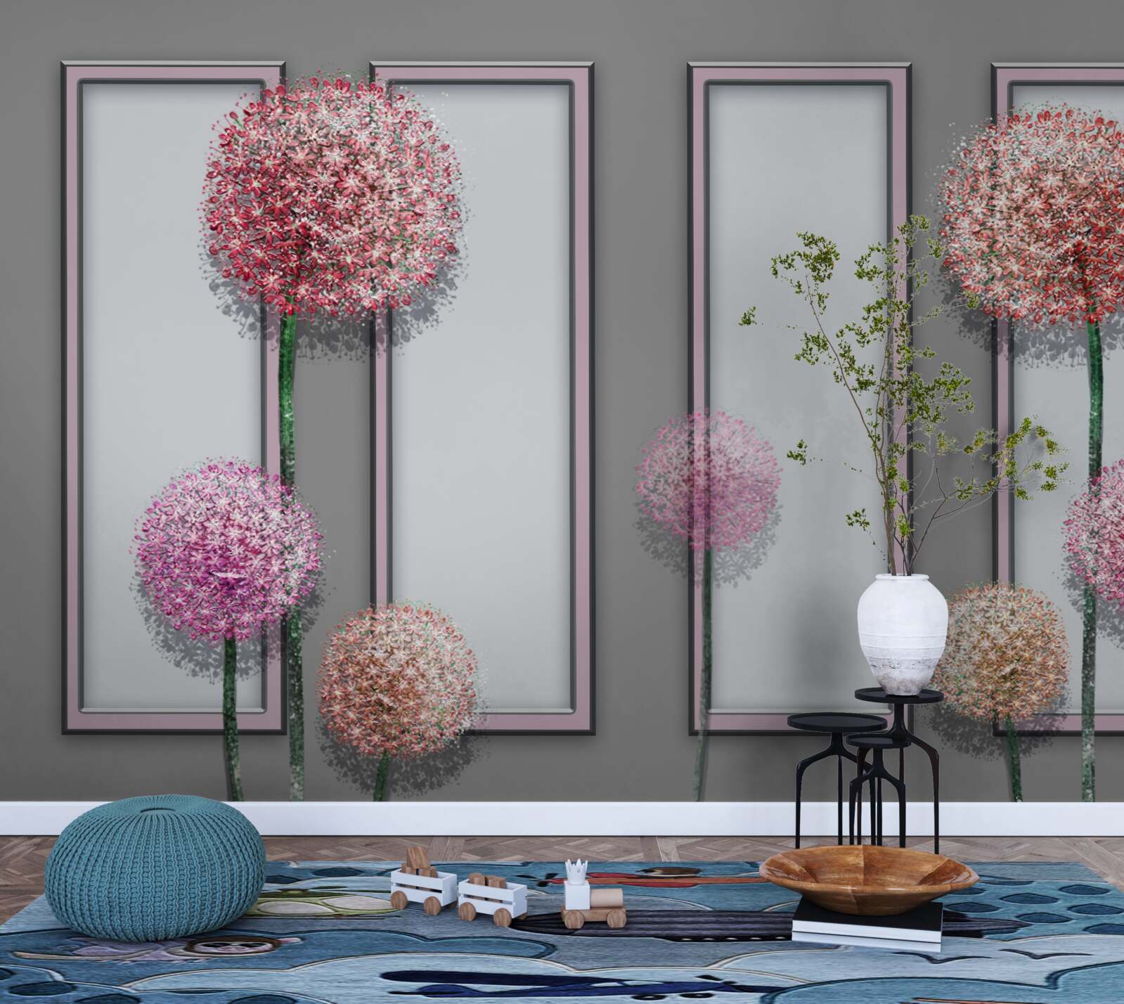 Fototapet păpădii și module de ferestre