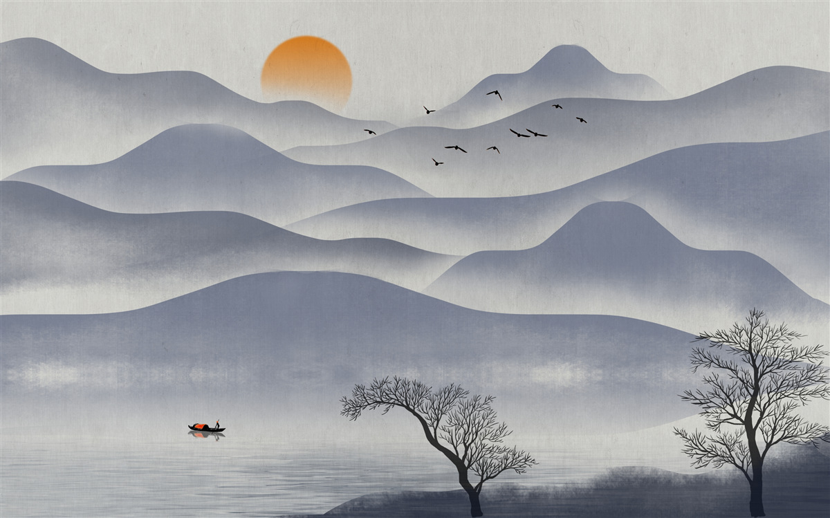 Fototapet comanda pe lac este completată de un pescar