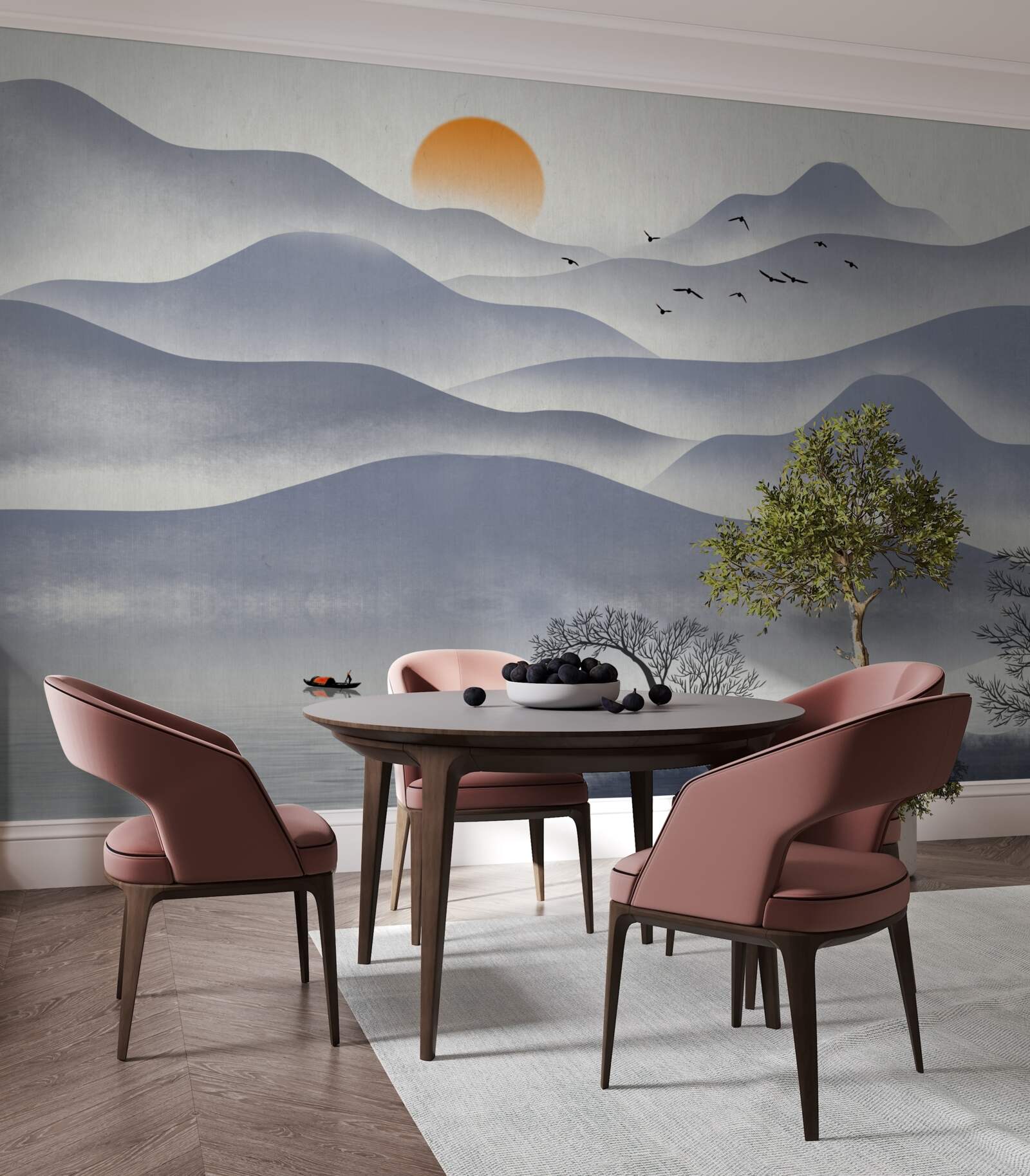 Fototapet comanda pe lac este completată de un pescar