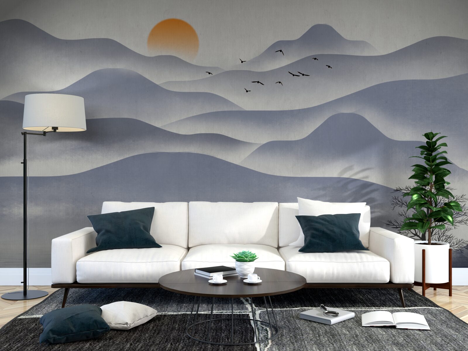 Fototapet comanda pe lac este completată de un pescar