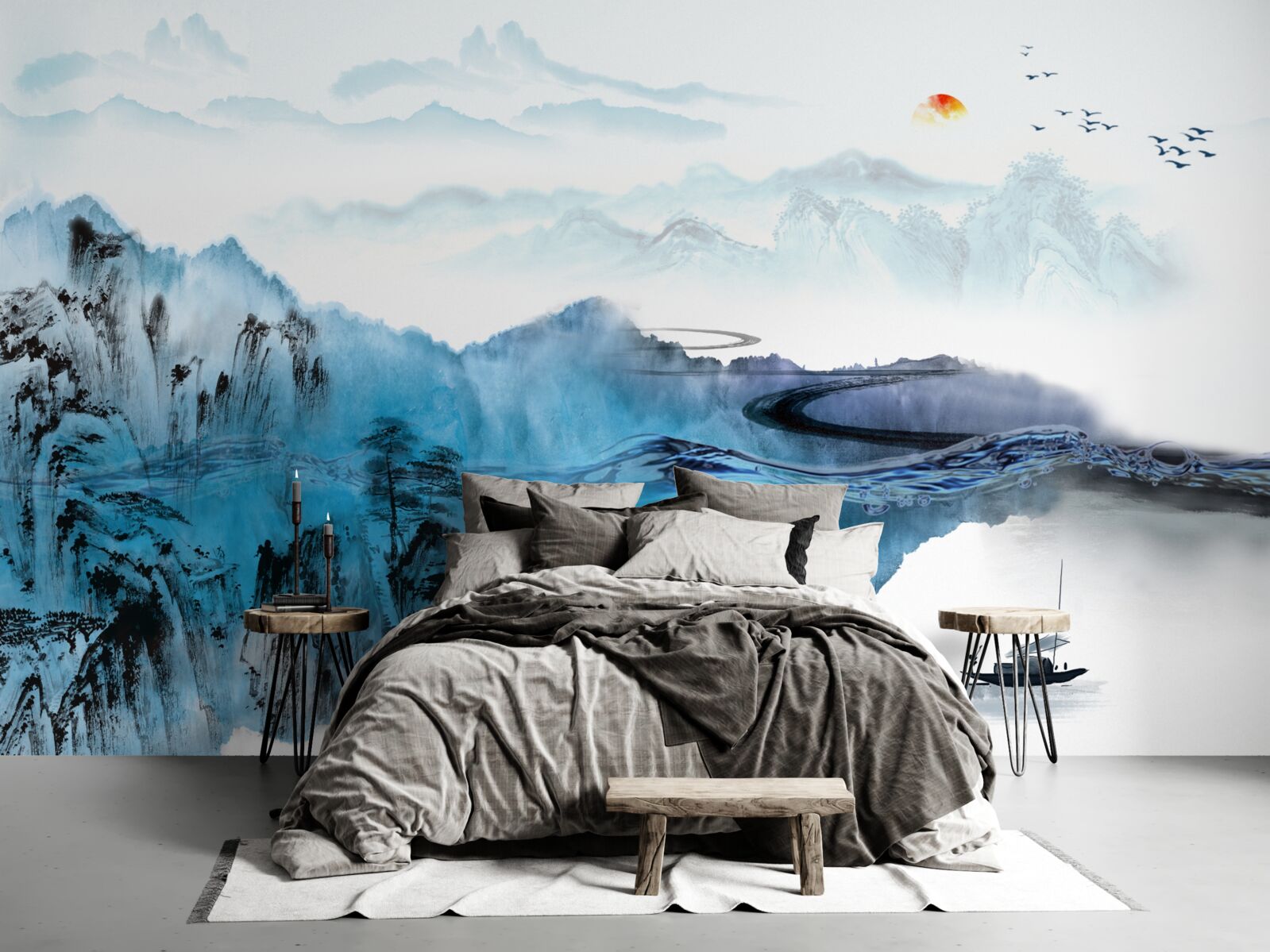 Fototapet sat de pescuit montan