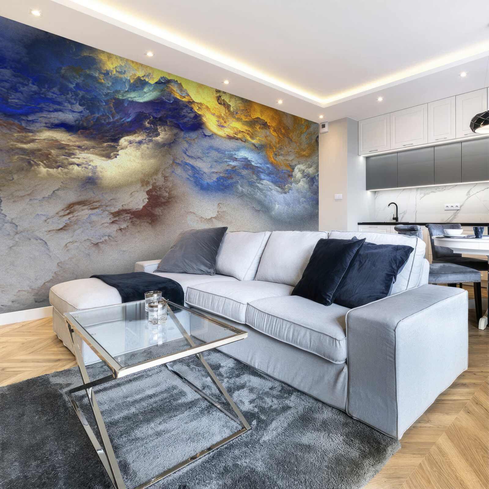 Fototapet marmură cu nuanțe, vopsită în albastru și galben