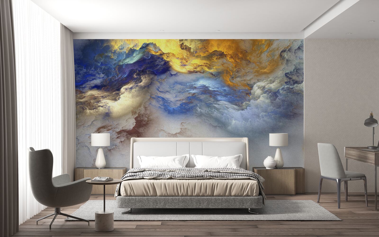 Fototapet marmură cu nuanțe, vopsită în albastru și galben