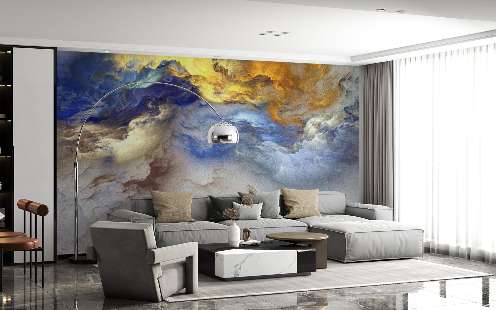 Fototapet marmură cu nuanțe, vopsită în albastru și galben