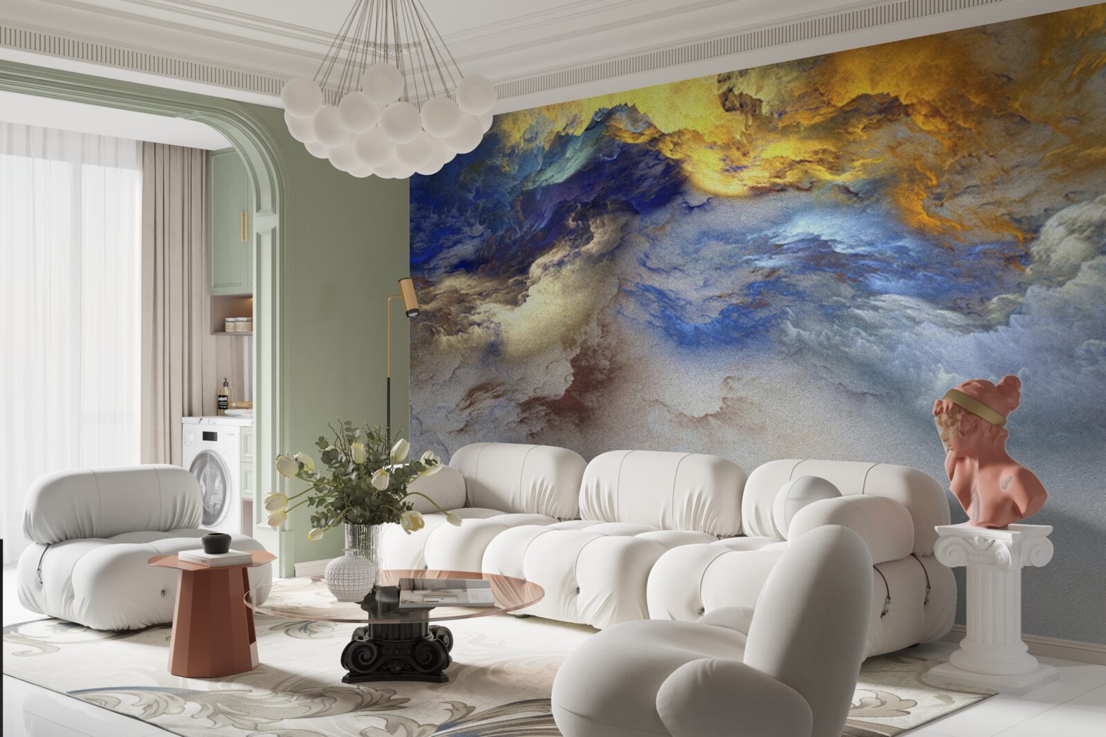 Fototapet marmură cu nuanțe, vopsită în albastru și galben