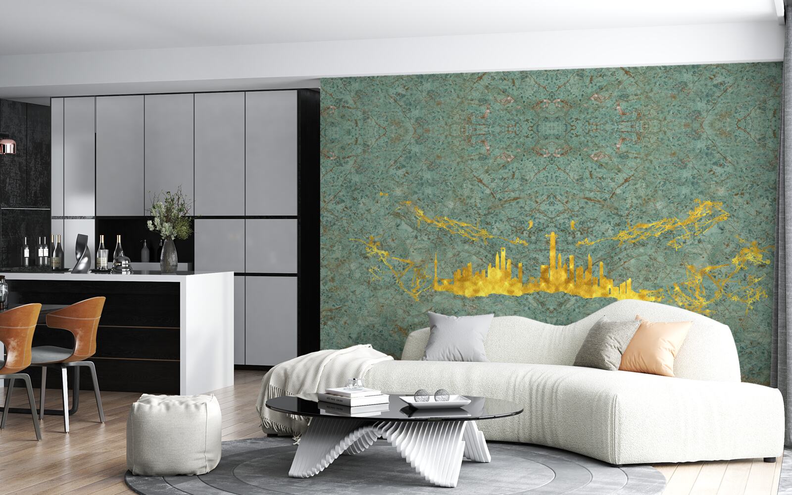 Fototapet marmură verde acoperită cu fire de aur