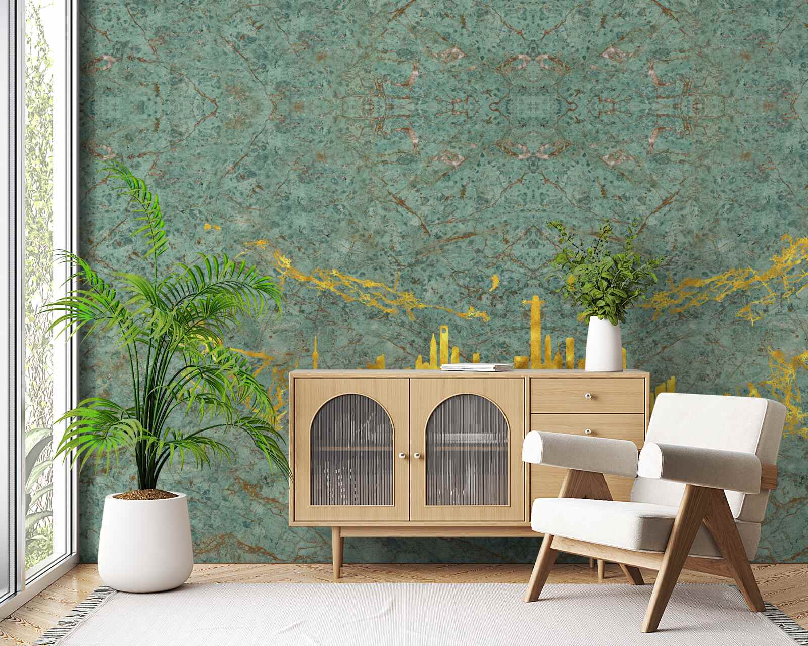 Fototapet marmură verde acoperită cu fire de aur