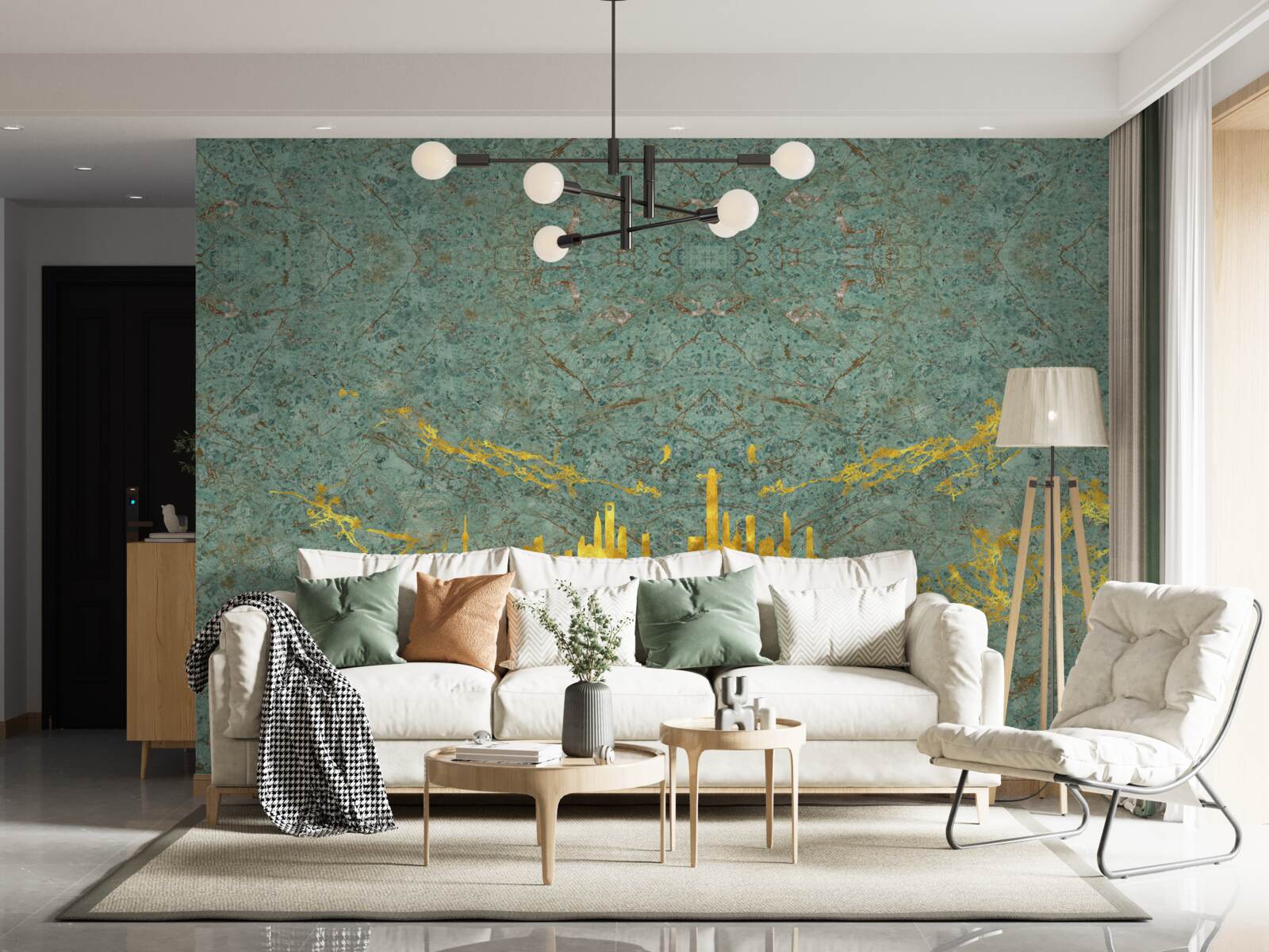 Fototapet marmură verde acoperită cu fire de aur