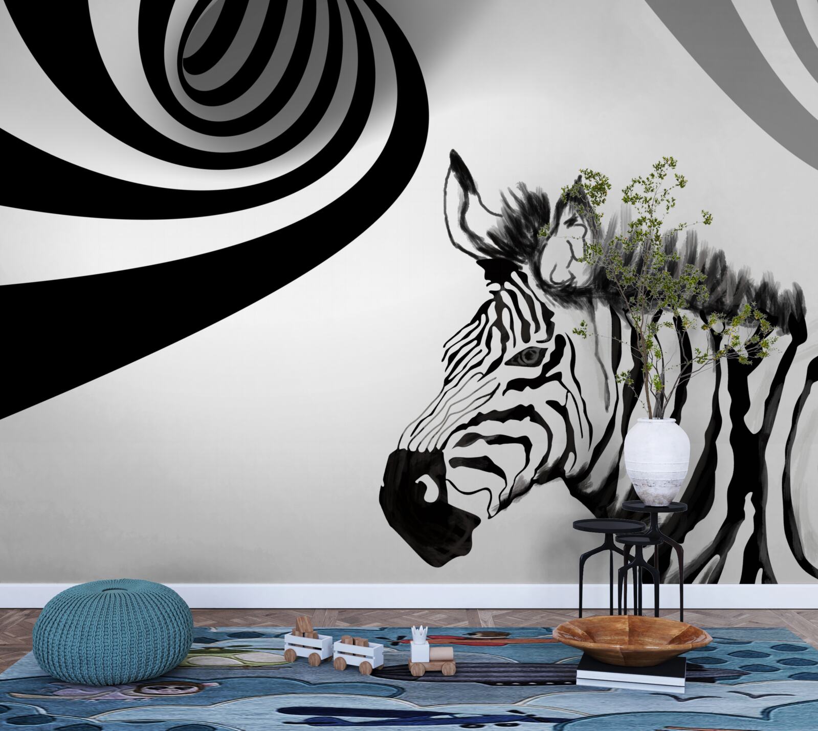 Fototapet zebră albă și neagră în stare de așteptare