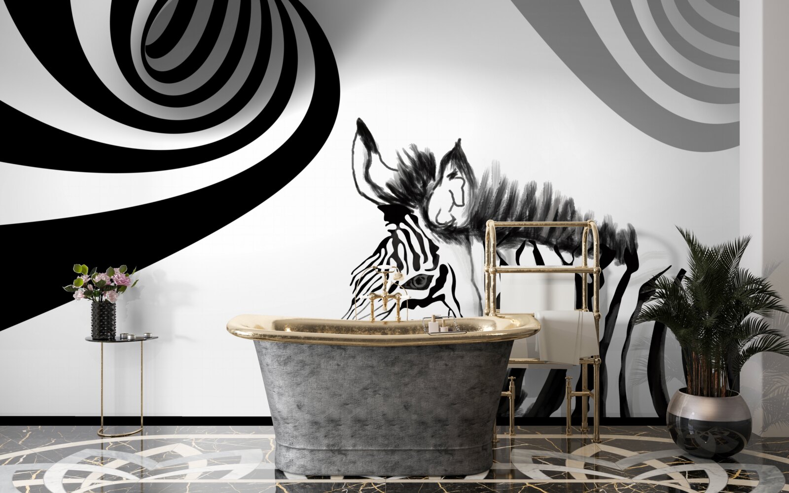 Fototapet zebră albă și neagră în stare de așteptare
