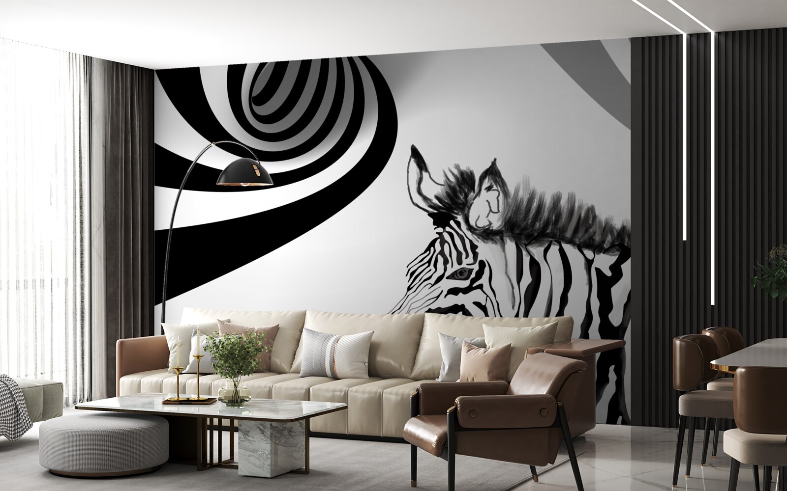 Fototapet zebră albă și neagră în stare de așteptare