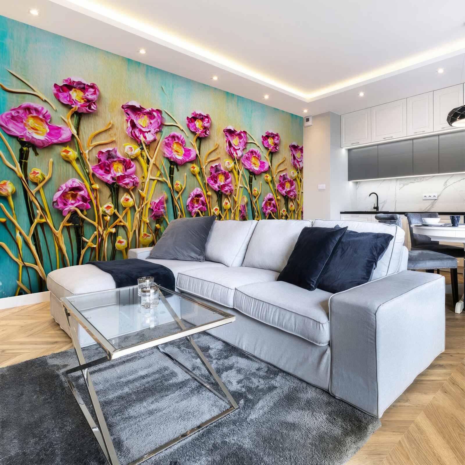 Fototapet flori abstracte pictate în ulei