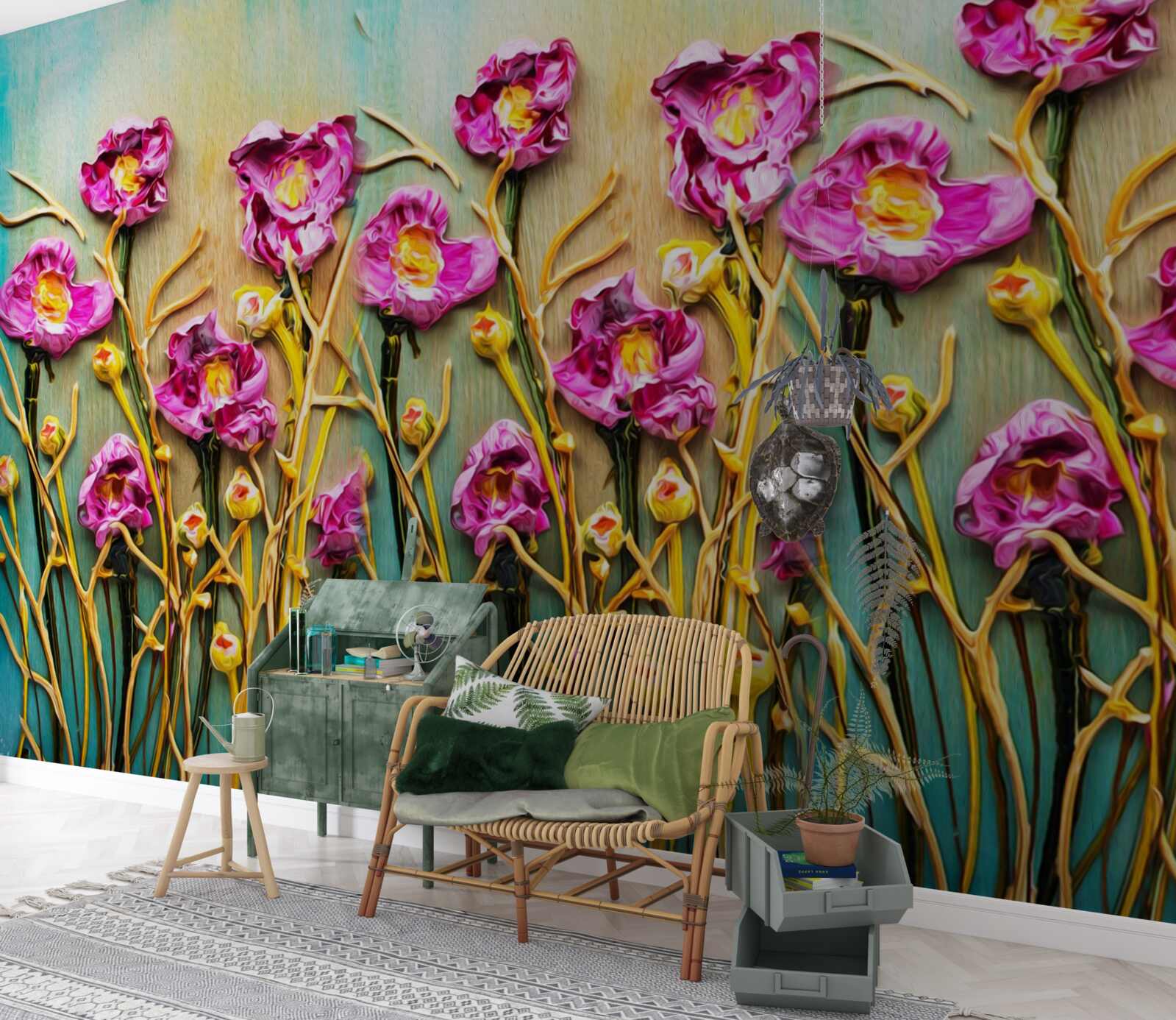 Fototapet flori abstracte pictate în ulei