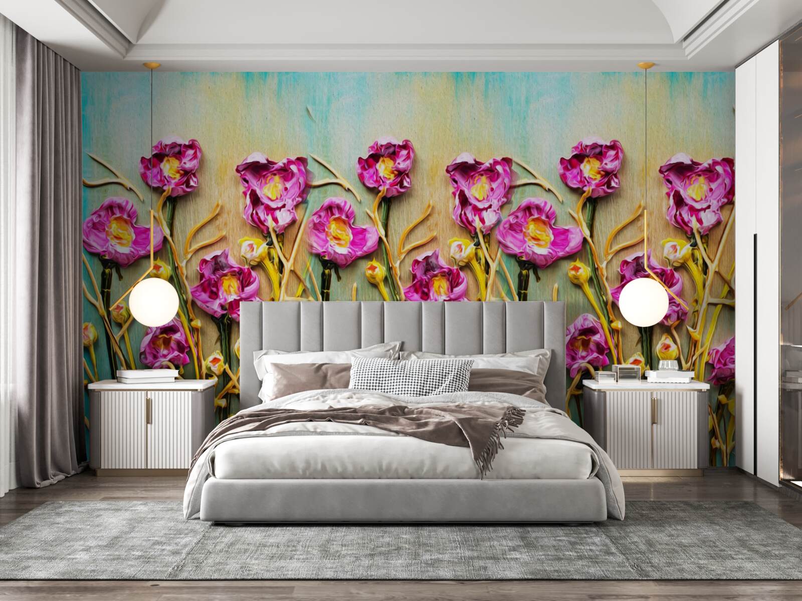 Fototapet flori abstracte pictate în ulei