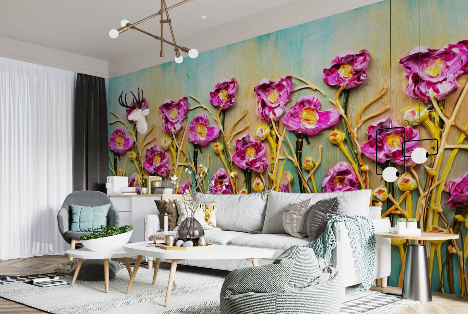 Fototapet flori abstracte pictate în ulei