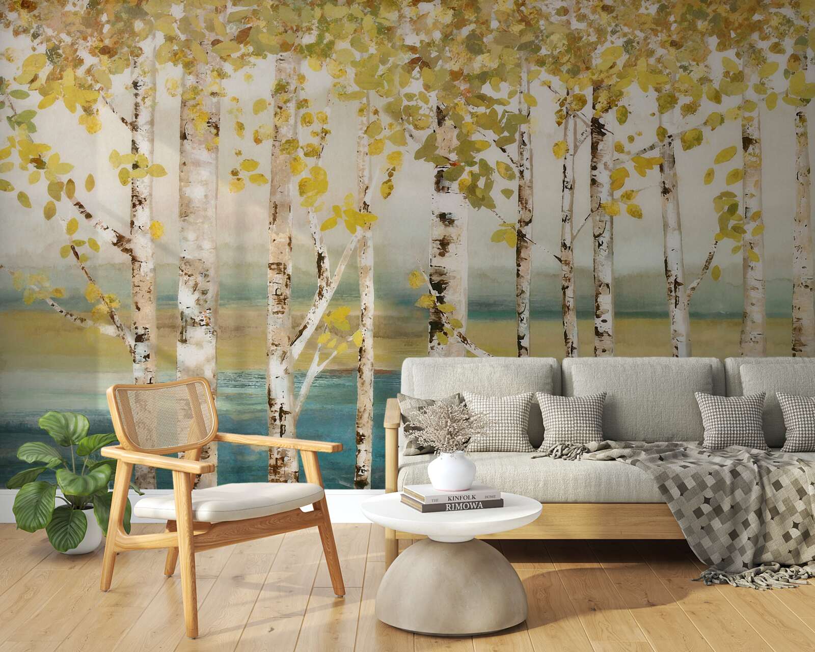 Fototapet iaz pădure de mesteacăn în toamnă