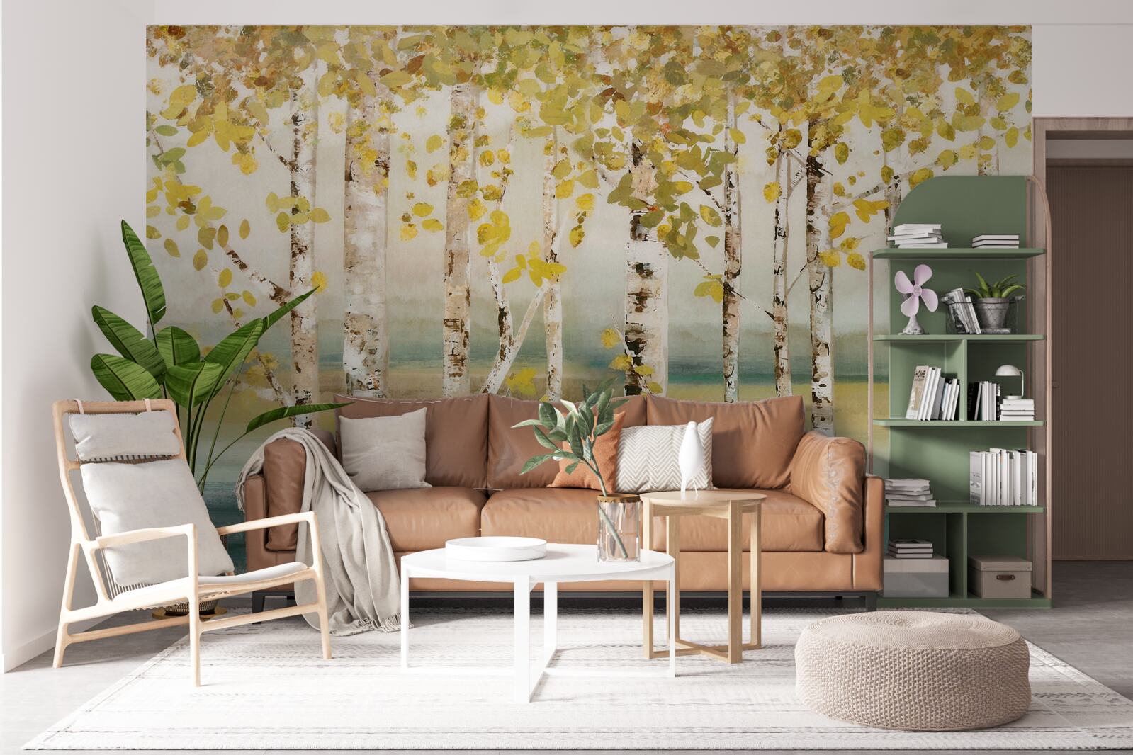 Fototapet iaz pădure de mesteacăn în toamnă