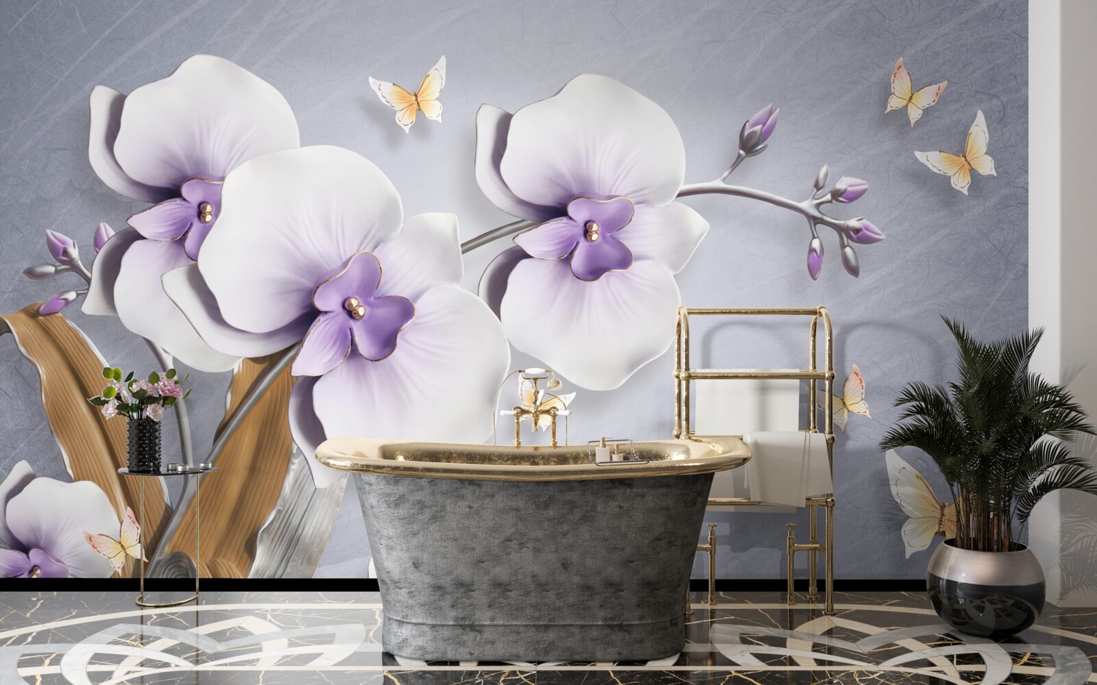 Fototapet orhidee liliac uriașe