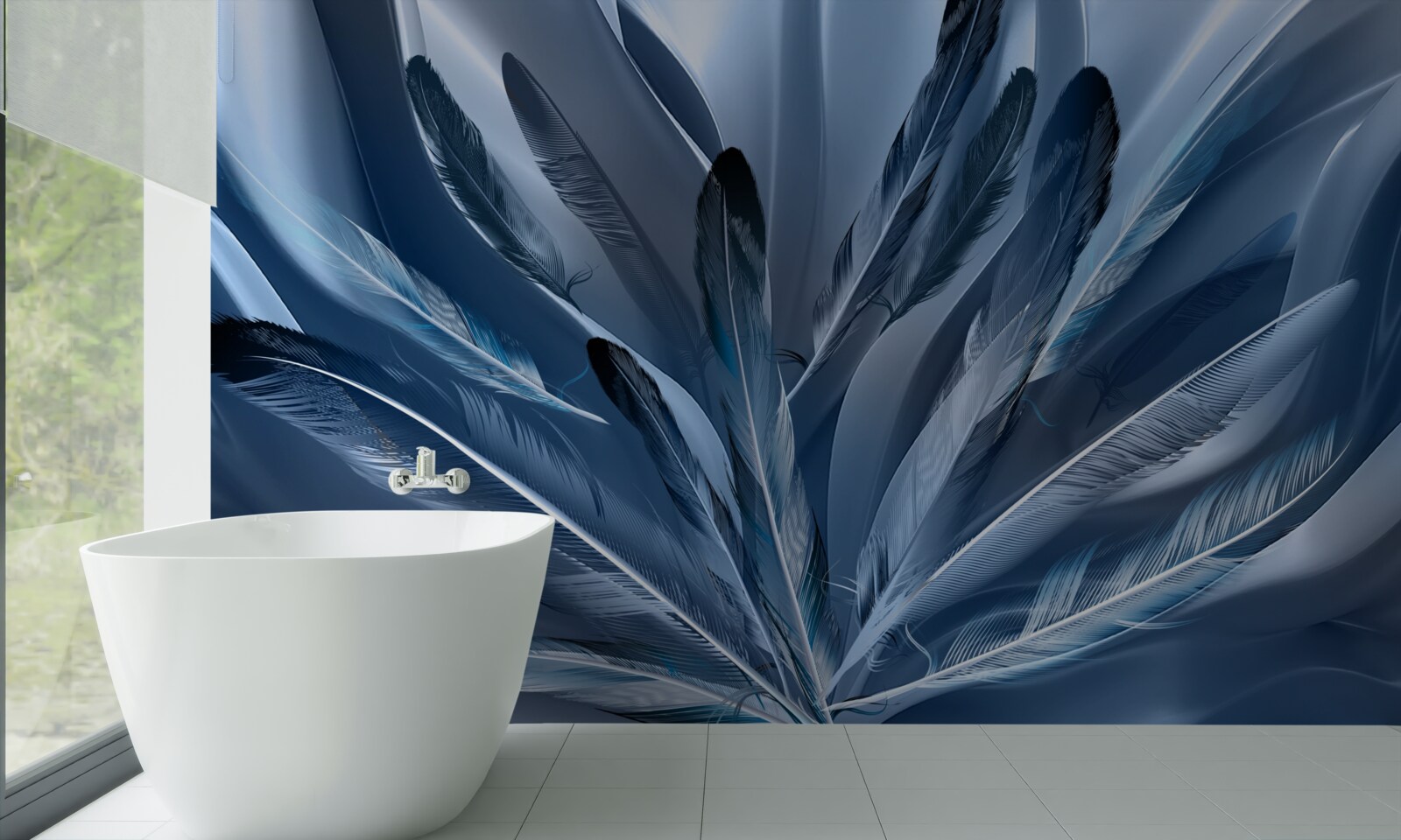 Fototapet fundal punctat cu pene albastre