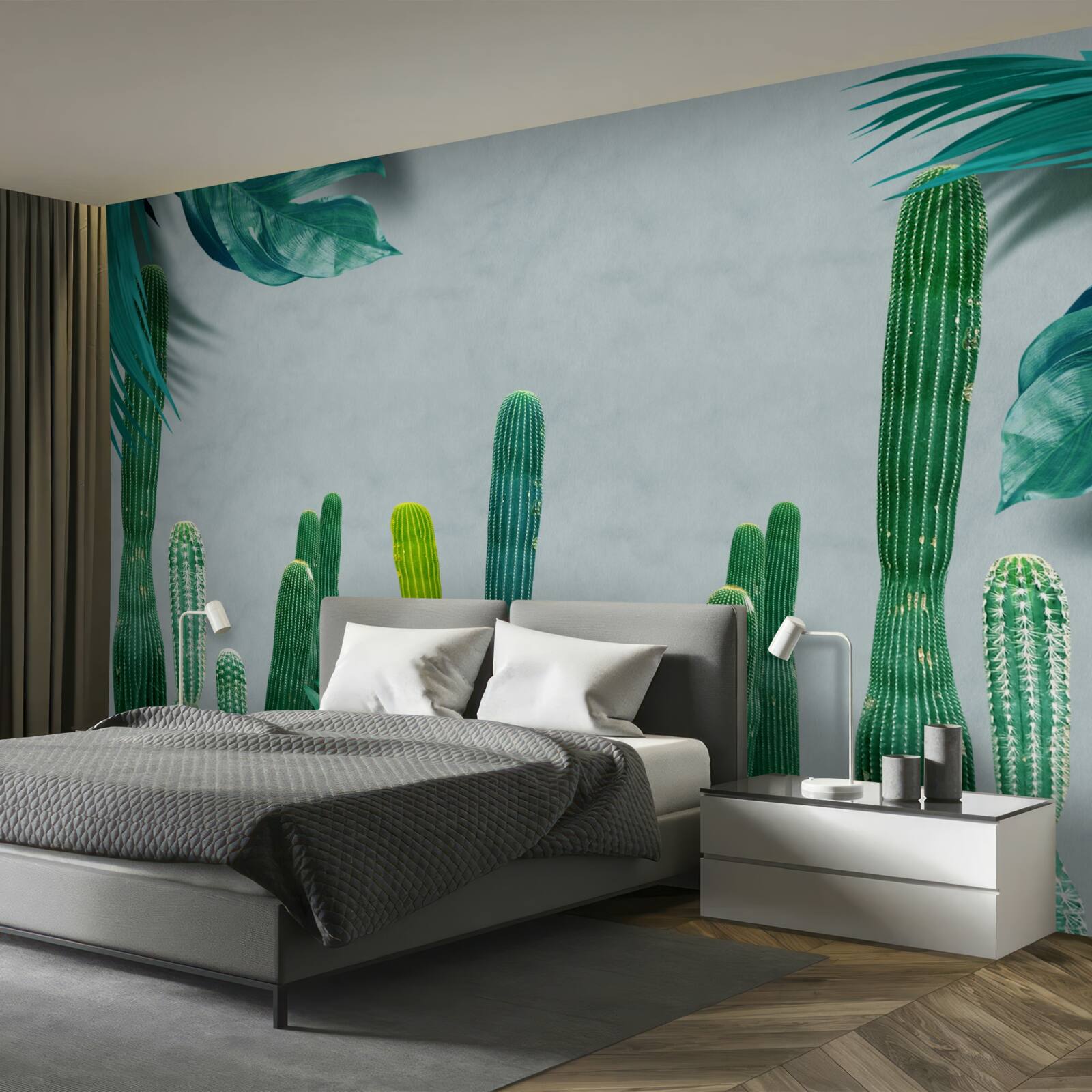 Fototapet palmele tropicale sunt decorate cu cactuși verzi