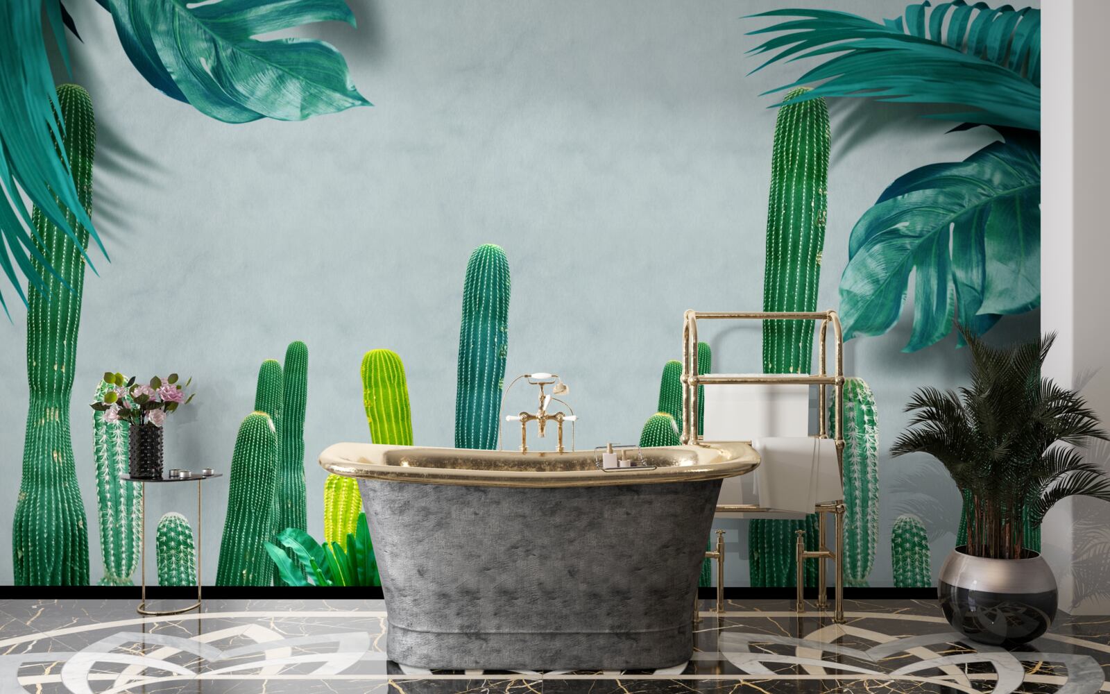 Fototapet palmele tropicale sunt decorate cu cactuși verzi