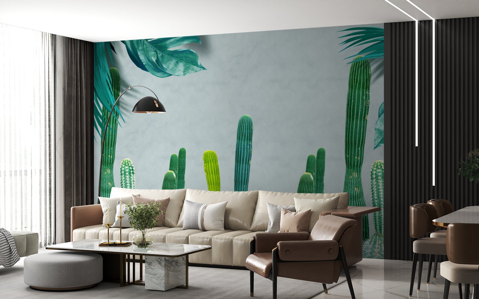 Fototapet palmele tropicale sunt decorate cu cactuși verzi