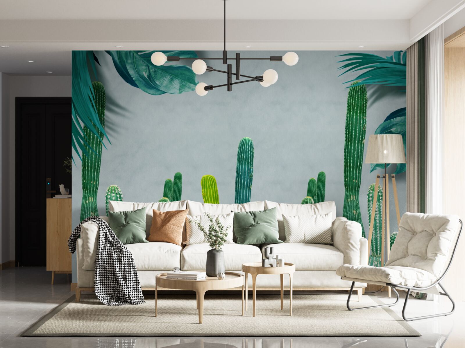 Fototapet palmele tropicale sunt decorate cu cactuși verzi