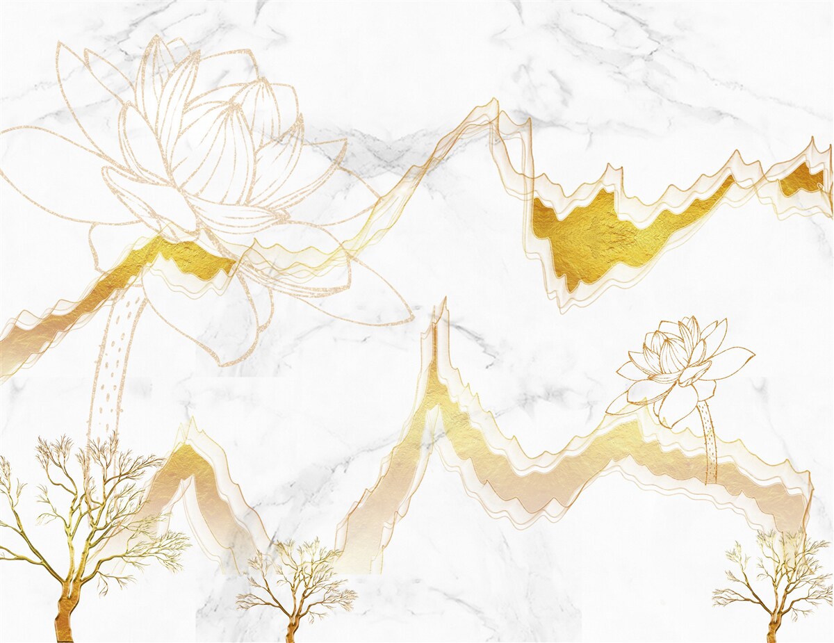 Fototapet contururi de plante și copaci pe un fundal cărămiziu