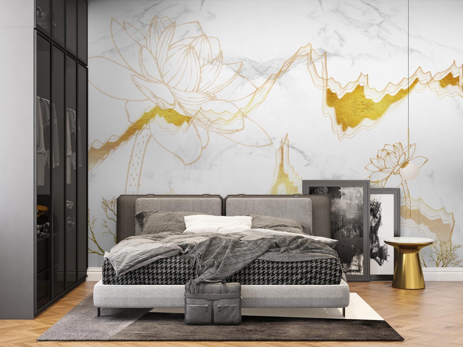 Fototapet contururi de plante și copaci pe un fundal cărămiziu