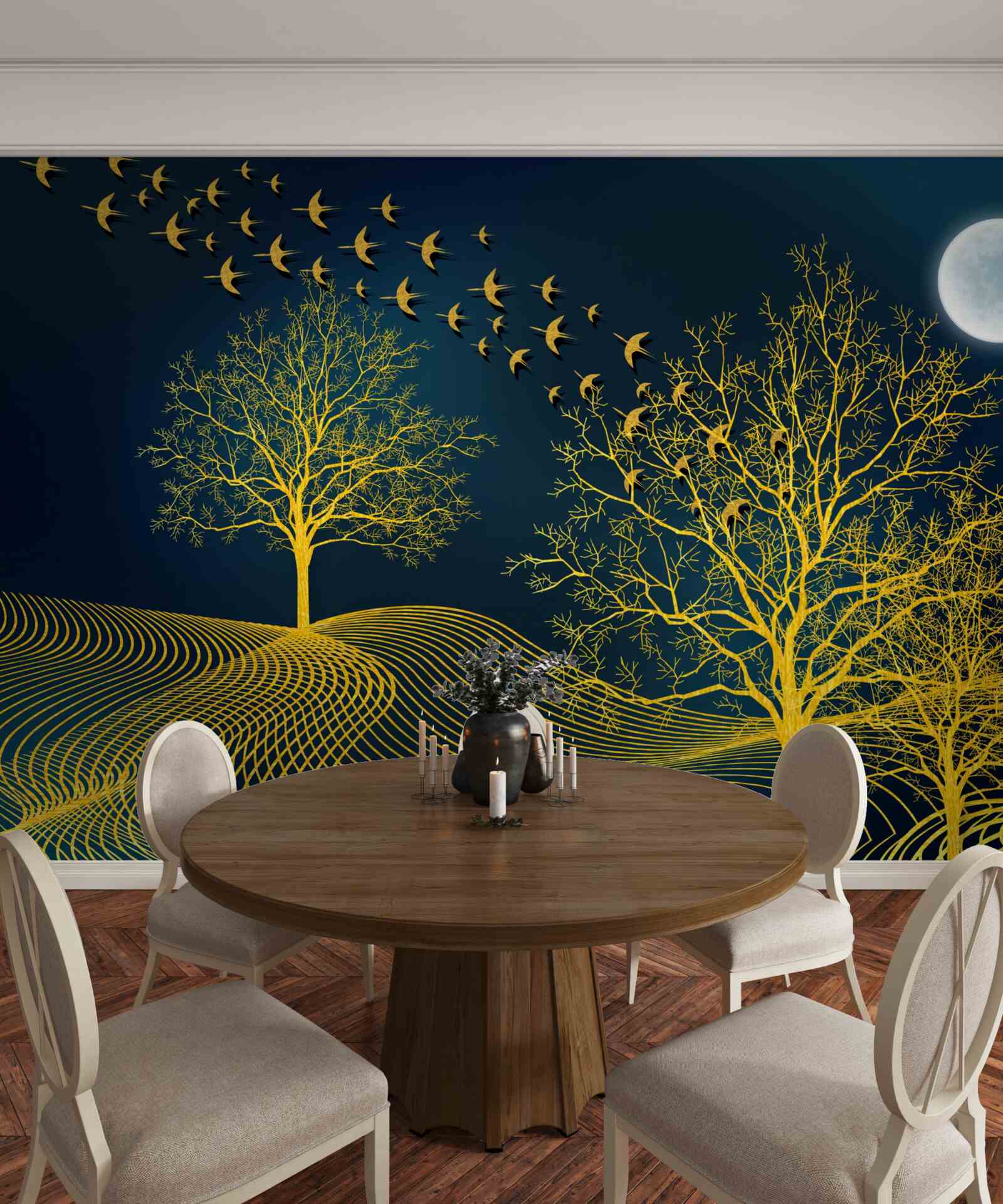 Fototapet cerul nopții este umplut cu o pădure aurie